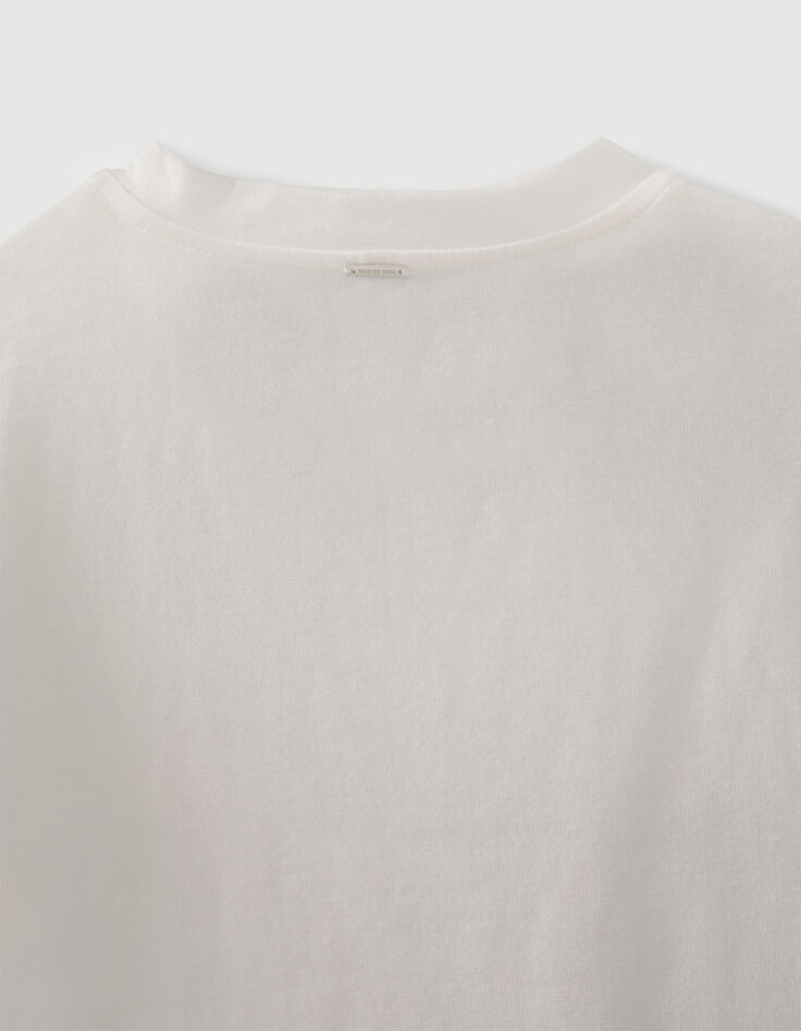 Girls’ white organic cotton T-shirt with surfer girl image-5