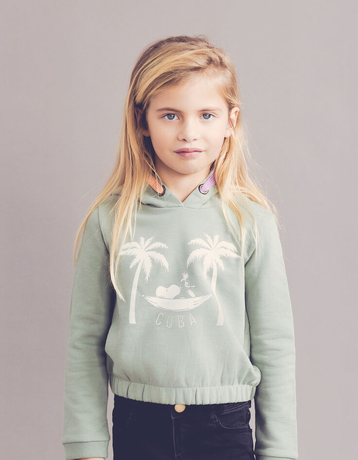 Girls’ khaki hoodie with SNOOPY and palm tree images-2