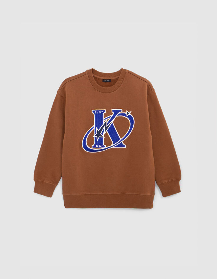 Boy's camel maxi sweatshirt with K-comète logo embroidery-2