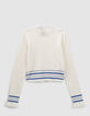 Girls’ white knit sweater with blue stripes-1
