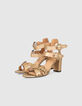 Women’s gold leather heeled sandals with buckles-4