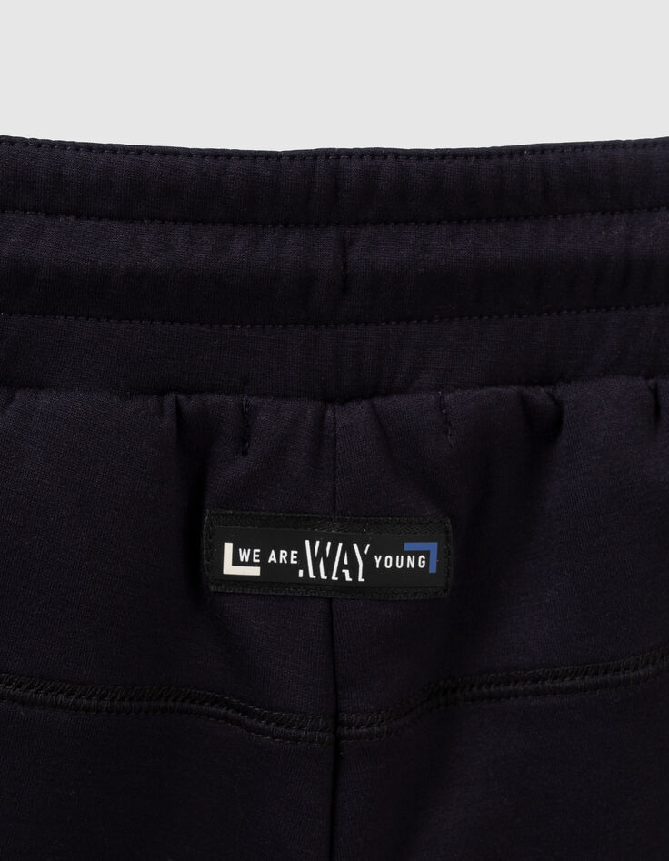 Boys’ navy techfleece Bermudas, embossed lettering-5