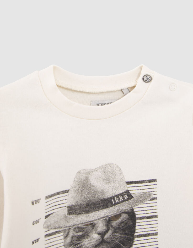 Baby boys’ ecru cat-gangster organic cotton T-shirt-3