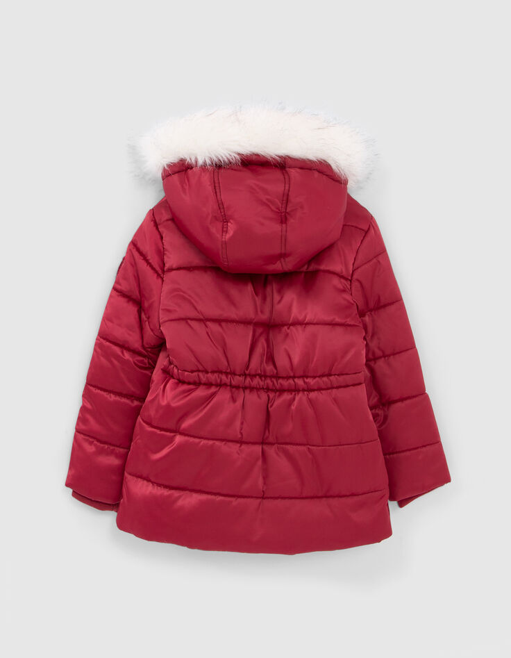 Girls’ burgundy fur-lined quilted hooded padded jacket-3