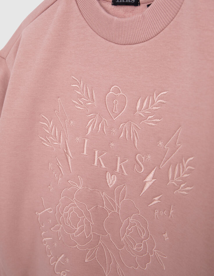 Rosa Sweatshirt mit Ton-in-Ton-Stickerei für Mädchen-8