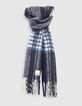 Women’s blue-toned check fluffy scarf-1