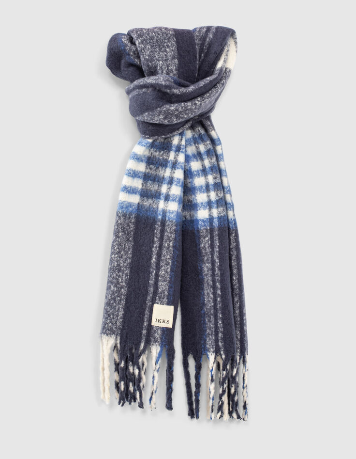 Women’s blue-toned check fluffy scarf-1