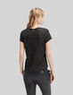 Women's black foil linen V-neck T-shirt-3