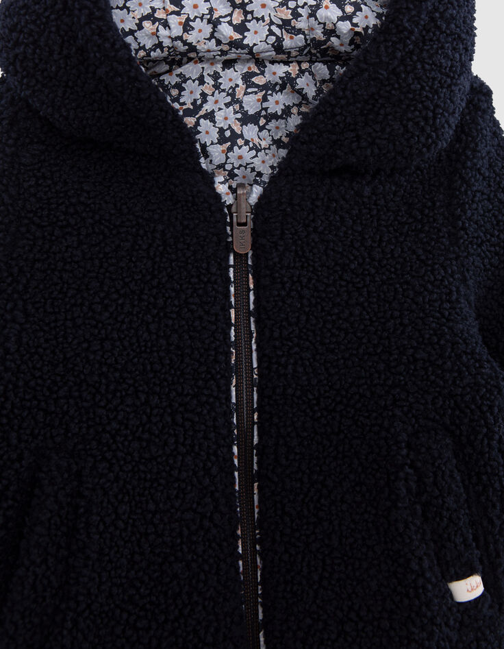 Baby girl's navy and floral print reversible down jacket-5