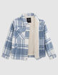 Boy's blue wool plaid jacket with lining-6