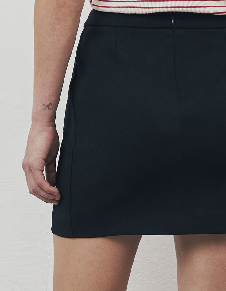 Women’s black military button wrap-look short skirt-4
