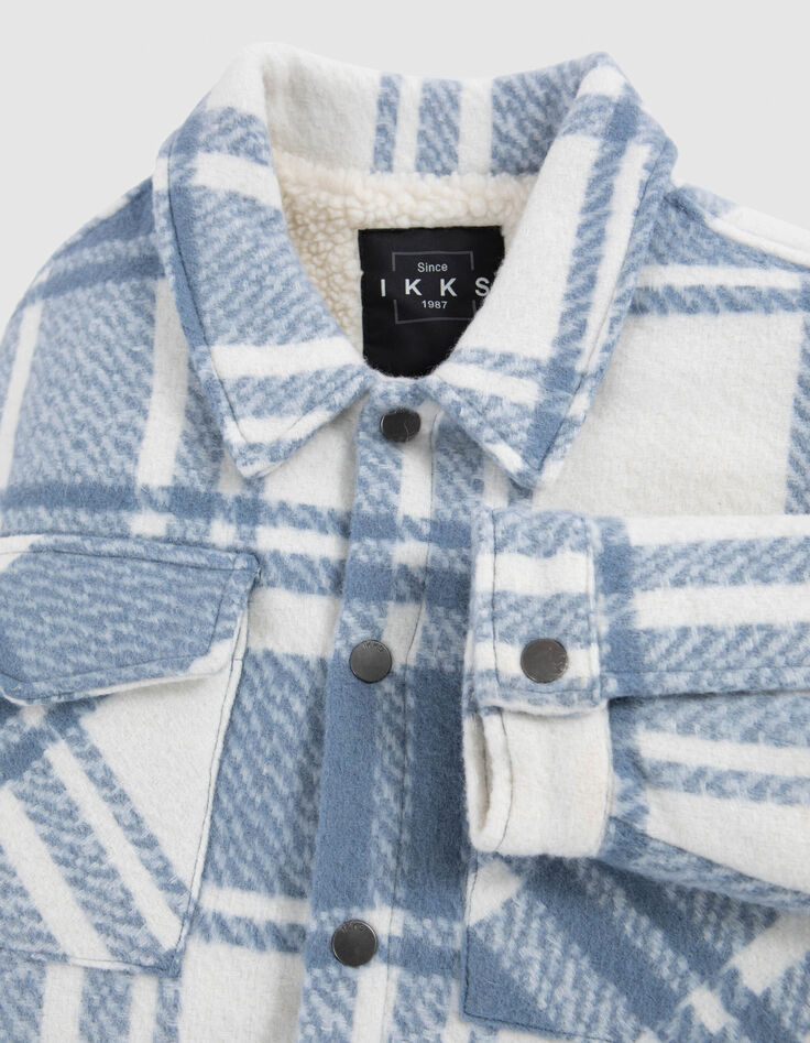 Boy's blue wool plaid jacket with lining-8