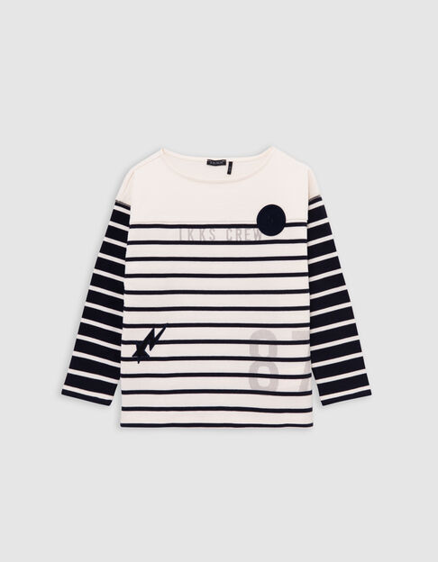 Boy's ecru sailor t-shirt with contrasting sleeves - IKKS