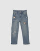 Girls’ blue STRAIGHT jeans with badges-2