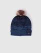Bonnet bleu foncé et noir tricot deep dye garçon -1