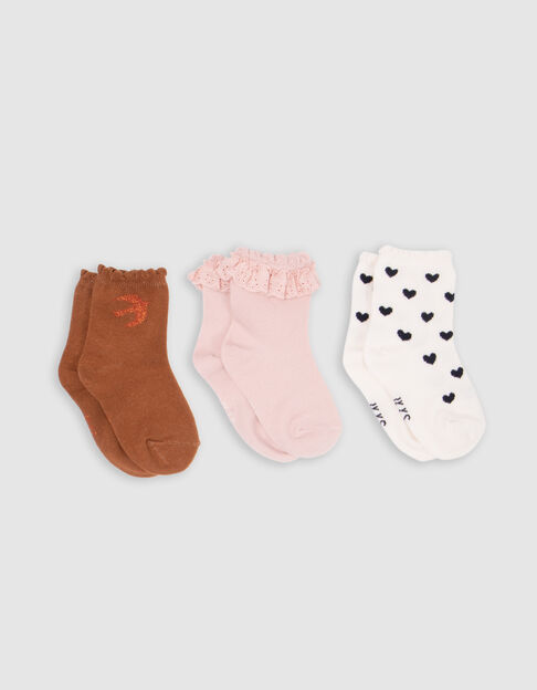 Chaussettes écrues, roses et camel bébé fille - IKKS