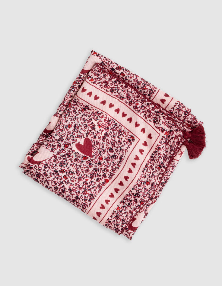 Foulard carré rose recyclé imprimé fleuri fille-3