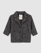 Girls’ black tweed-look coat with padded jacket facing-2