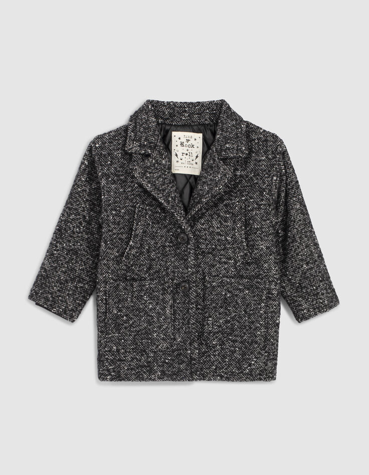 Girls’ black tweed-look coat with padded jacket facing-2