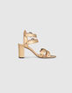 Women’s gold leather heeled sandals with buckles-5