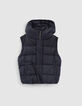 Boys' navy quilted mixed fabric padded jacket-3