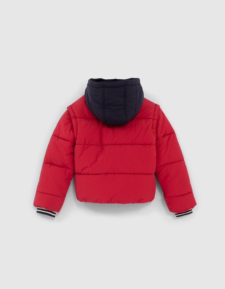 Boys’ medium red fur-lined navy hooded padded jacket-3