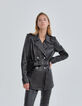 Pure Edition-Women’s black leather long belted jacket-1