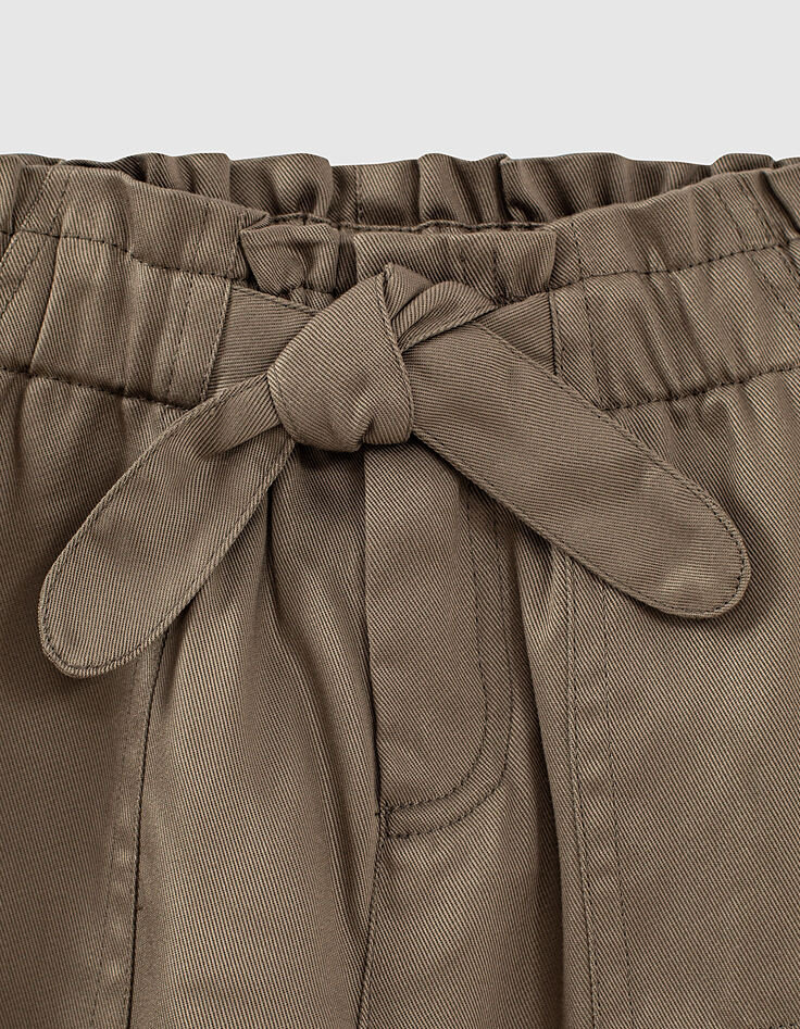 Girls’ khaki flowing 7/8 paperbag trousers-2