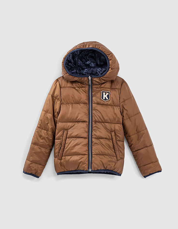 Boys’ navy tattoo/cognac reversible padded jacket-3