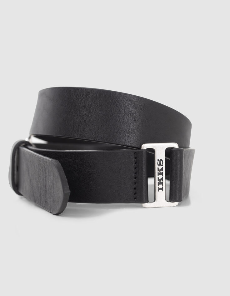 Ceinture noire cuir détail boucle métal Homme-4