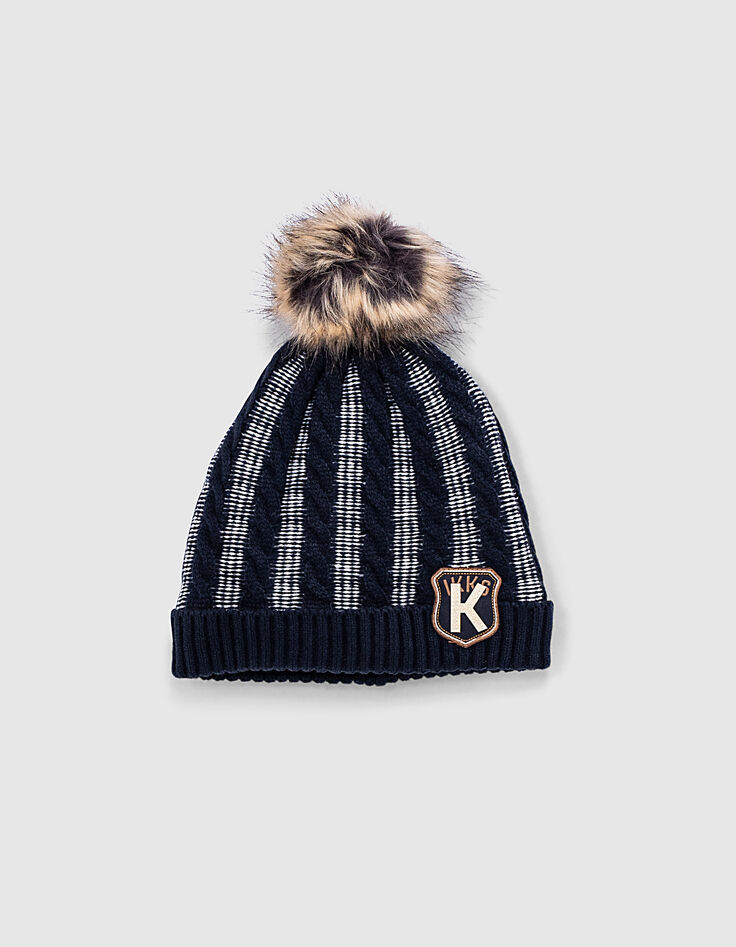 Boys’ navy and white cable knit beanie-1