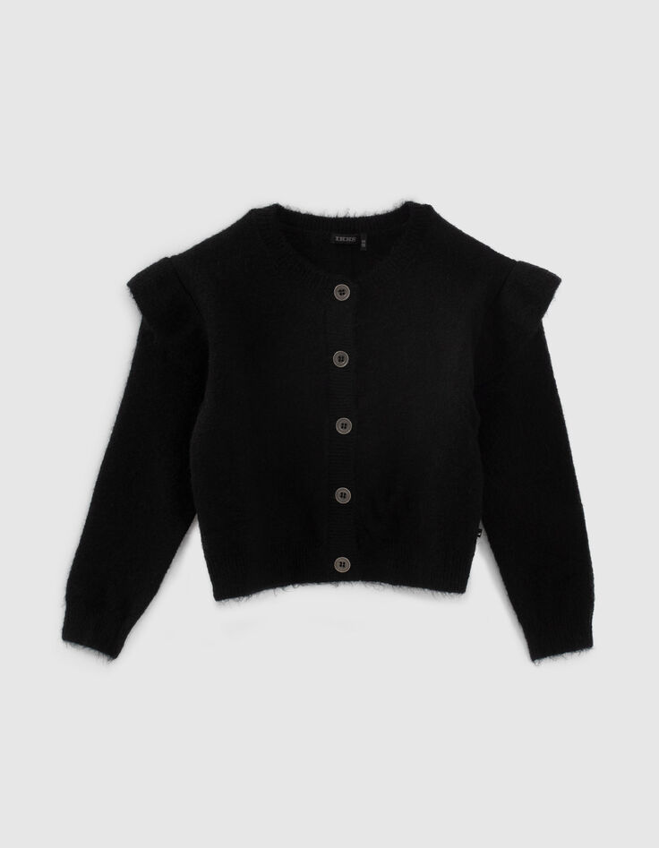 Girls’ black knit ruffled cardigan-1