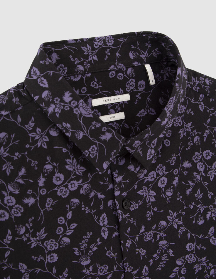 Zwart LENZING™ ECOVERO™ SLIM overhemd bloemenmotief heren-5