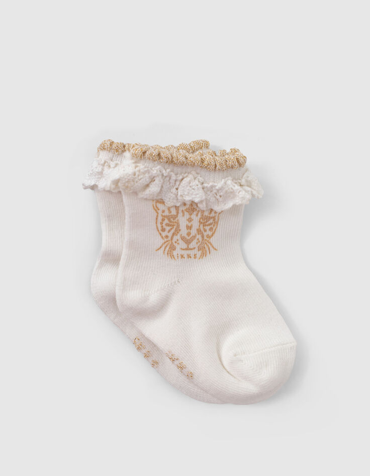 Baby girls’ peach, white and gold socks-3