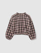 Girls’ pink and khaki check cropped blouse-4