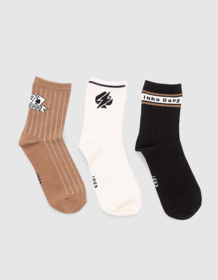 Boys’ black/white/camel socks-1