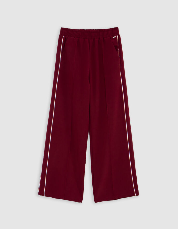 Wide-leg burgundy pants with ecru bias on girls' sides-4