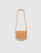 Girls’ caramel suede embroidered fringed bag-1