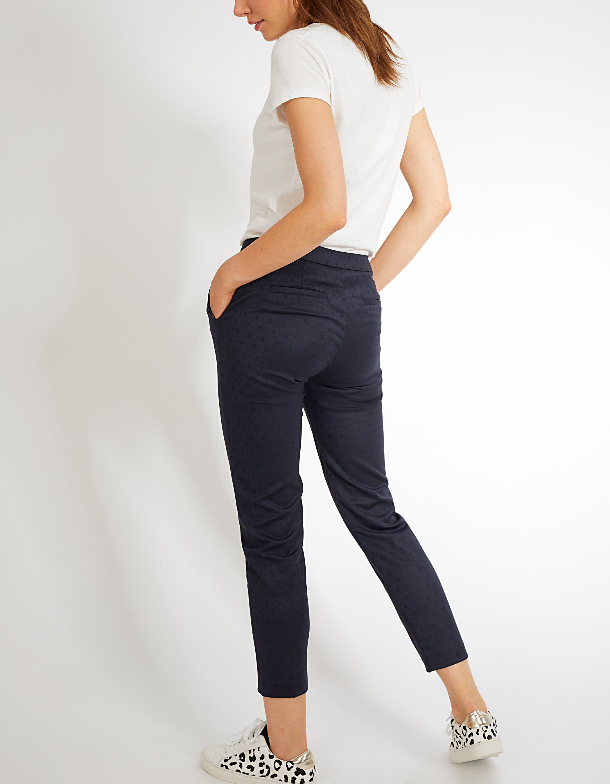 Navy Cotton Slim Fit Embroidered Cigarette Trousers For Womens  Naari   3107428