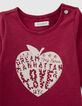 Bordeaux T-shirt biokatoen opdruk appel-hart babymeisjes-3