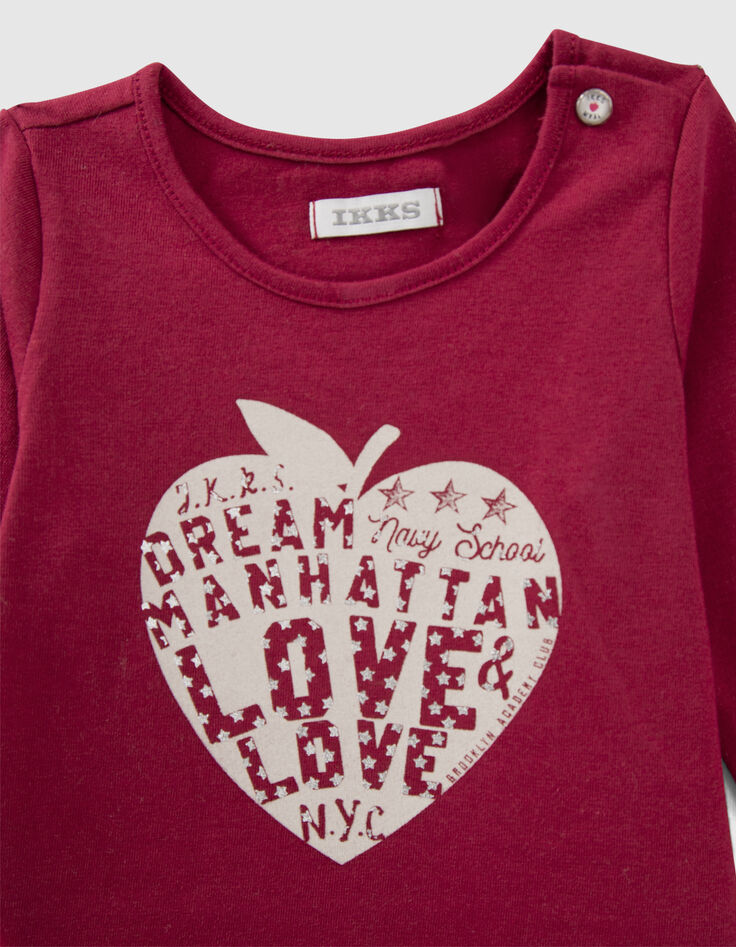 Bordeaux T-shirt biokatoen opdruk appel-hart babymeisjes-3