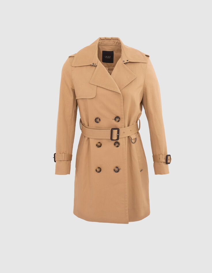 Women’s beige belted mid-length trench coat-5