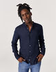 Men’s navy linen REGULAR Mandarin collar shirt-1