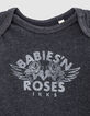 Baby’s grey marl ‘N roses graphic organic cotton bodysuit-3