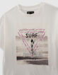 Girls’ white organic cotton T-shirt with surfer girl image-3