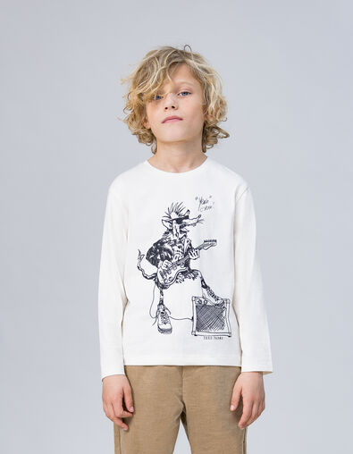 Ecru organic cotton t-shirt boy rat-rocker design - IKKS