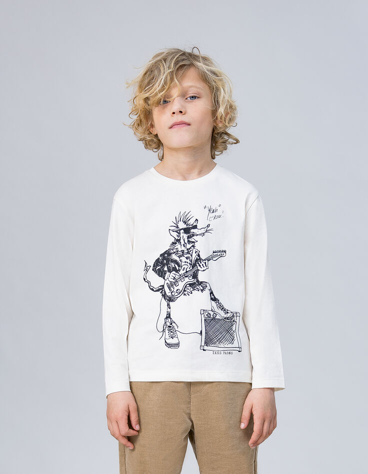 Ecru organic cotton t-shirt boy rat-rocker design-1