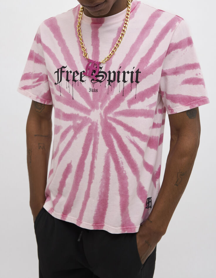 Men's pink tie-dye print T-shirt-1