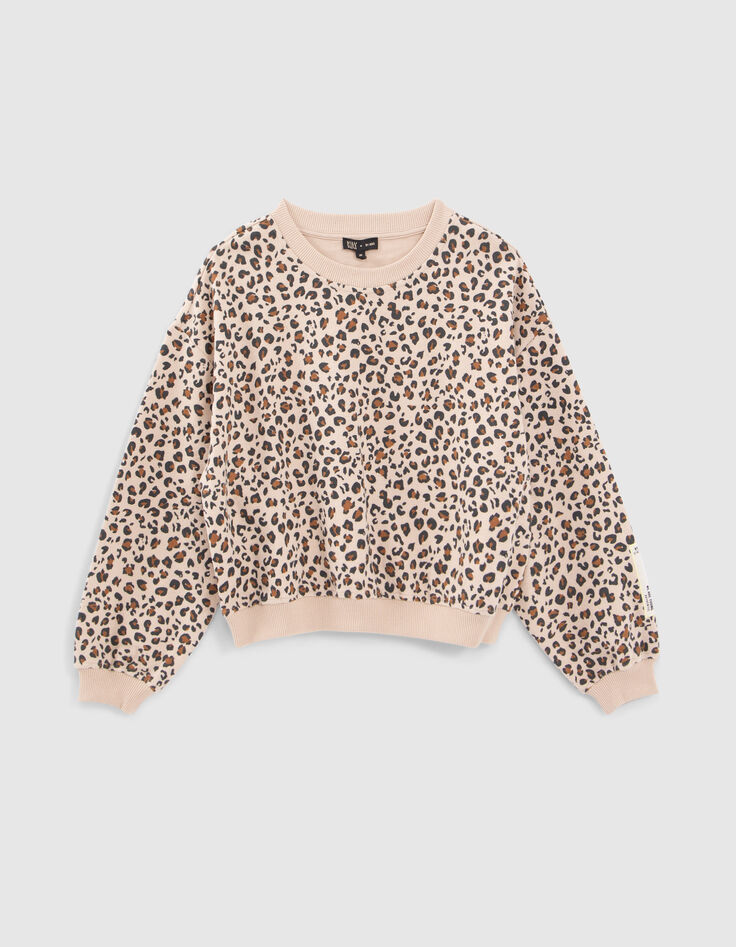 Sweat beige à motif léopard fille-1