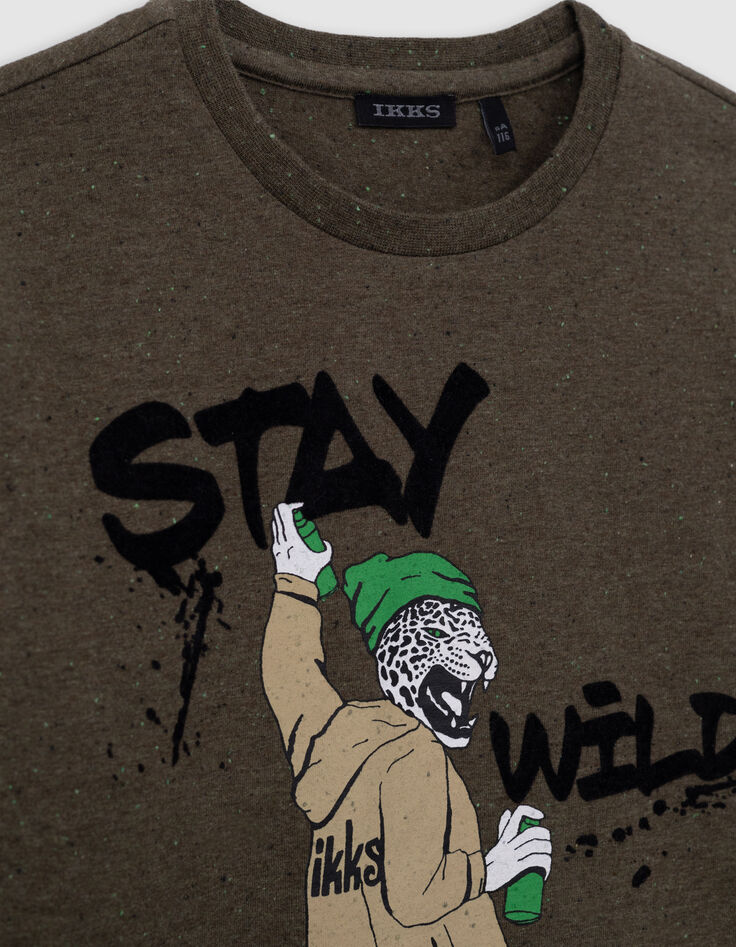 Boy's visual leopard-print khaki T-shirt-4